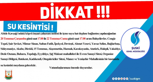 URFA'DA 3 İLÇE 32 MAHALLEDE SULAR KESİLECEK