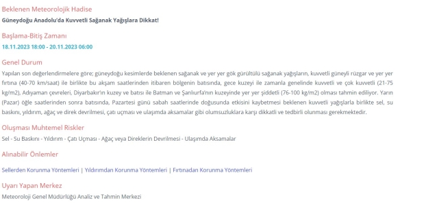 METEOROLOJİ ŞANLIURFA'YI SARI KODLA UYARDI!