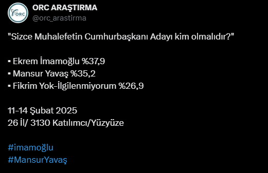 ORC ARAŞTIRMA ANKETİ: 'MUHALEFETİN  ADAYI KİM OLMALI?'