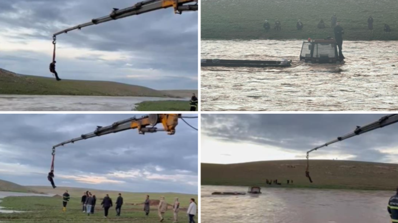 Şanlıurfa’da dereye kapılan traktör sürücüsü vinçle kurtarıldı!