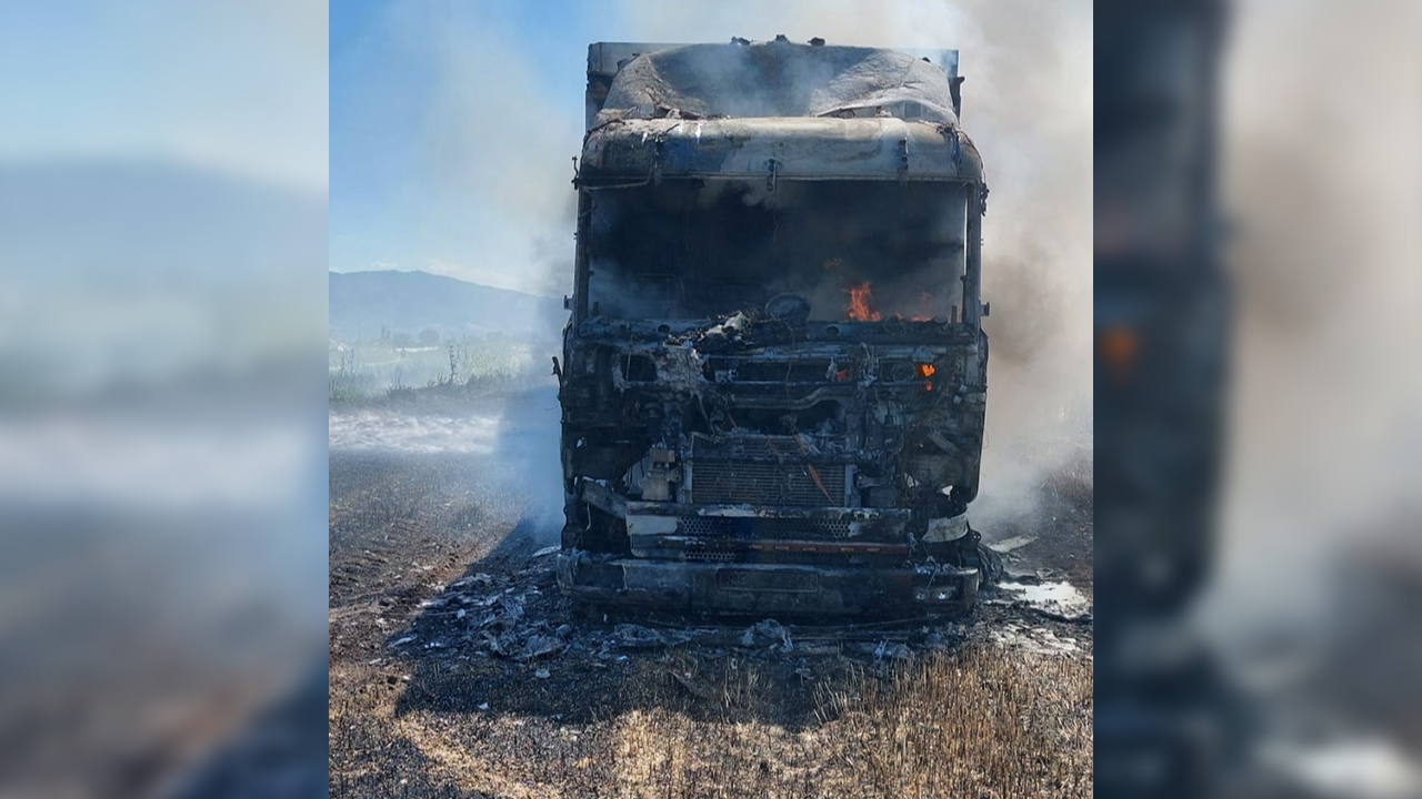 Kamyon küle döndü, ekinler yandı!