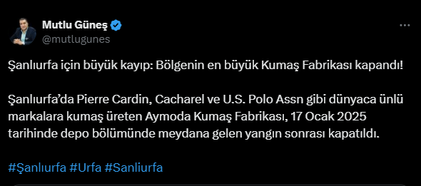 Şanlıurfa İçin Büyük Kayıp: Dev Kumaş Fabrikası Kapandı