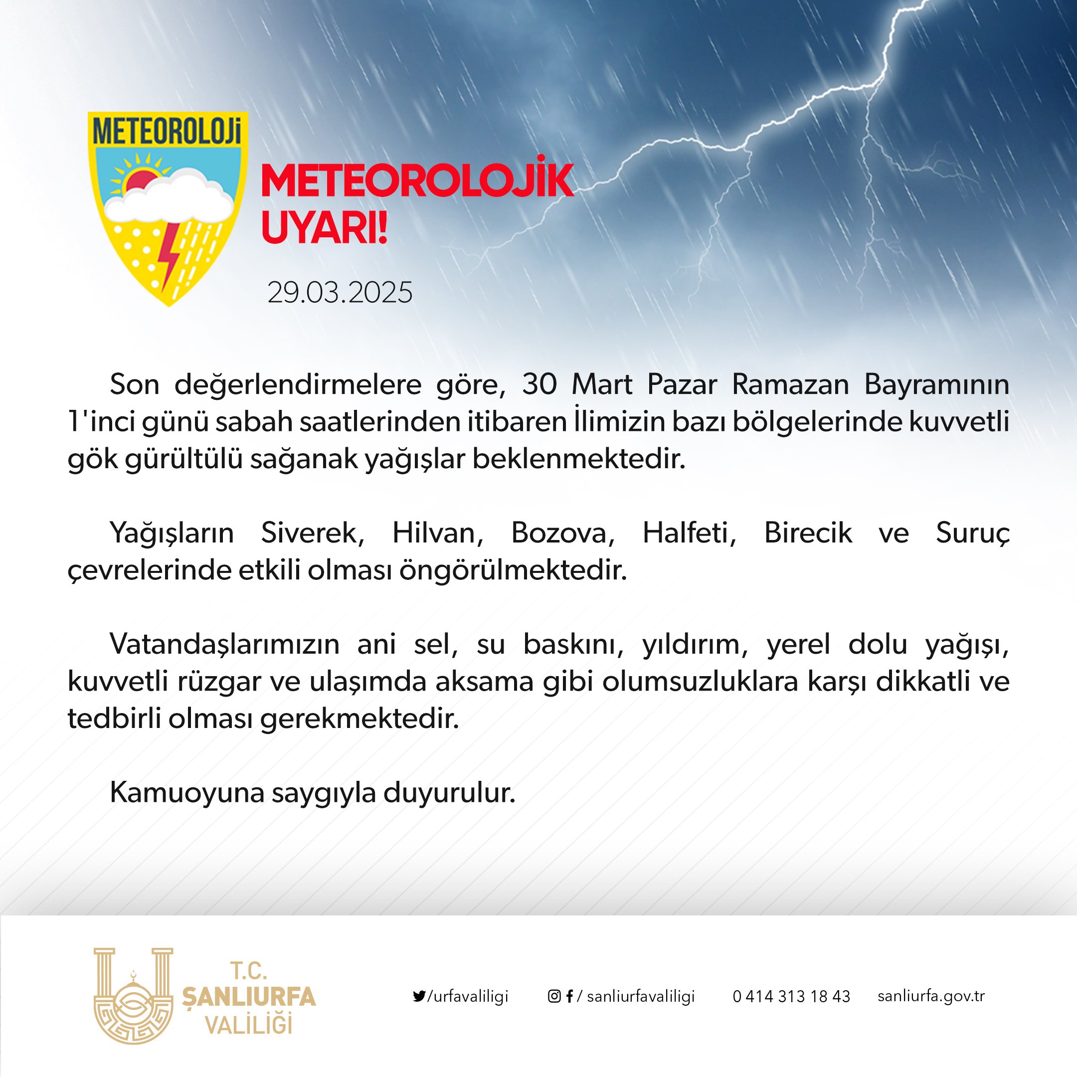 Bayramda Urfa İçin Fırtına Uyarısı!