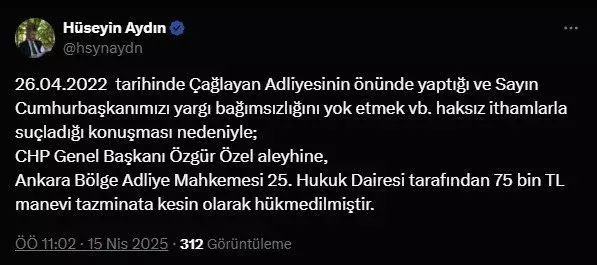 Özgür Özel, Erdoğan'a 75 Bin TL Tazminat Ödeyecek