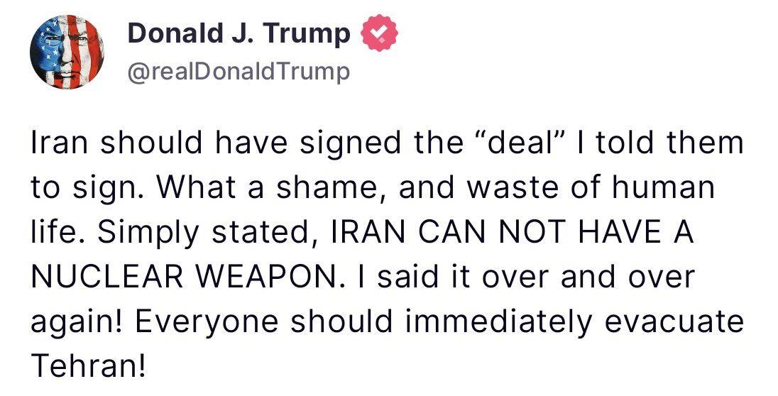 Trump: “Tehlike Yakın, Tahran’ı Hemen Terk Edin!”
