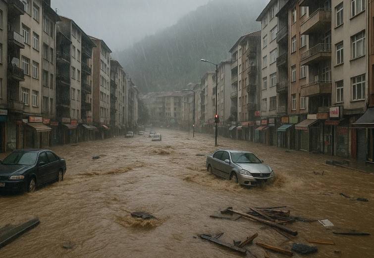 Trabzon’da Şiddetli Yağış Hayatı Durdurdu!