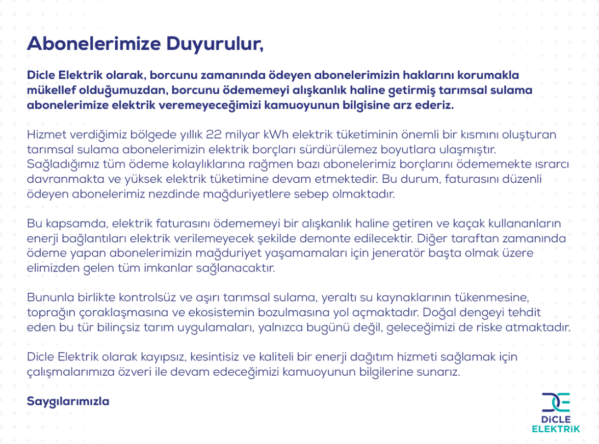 Şanlıurfa’da Borcunu Ödemeyen Çiftçiye Elektrik Kesintisi Kapıda