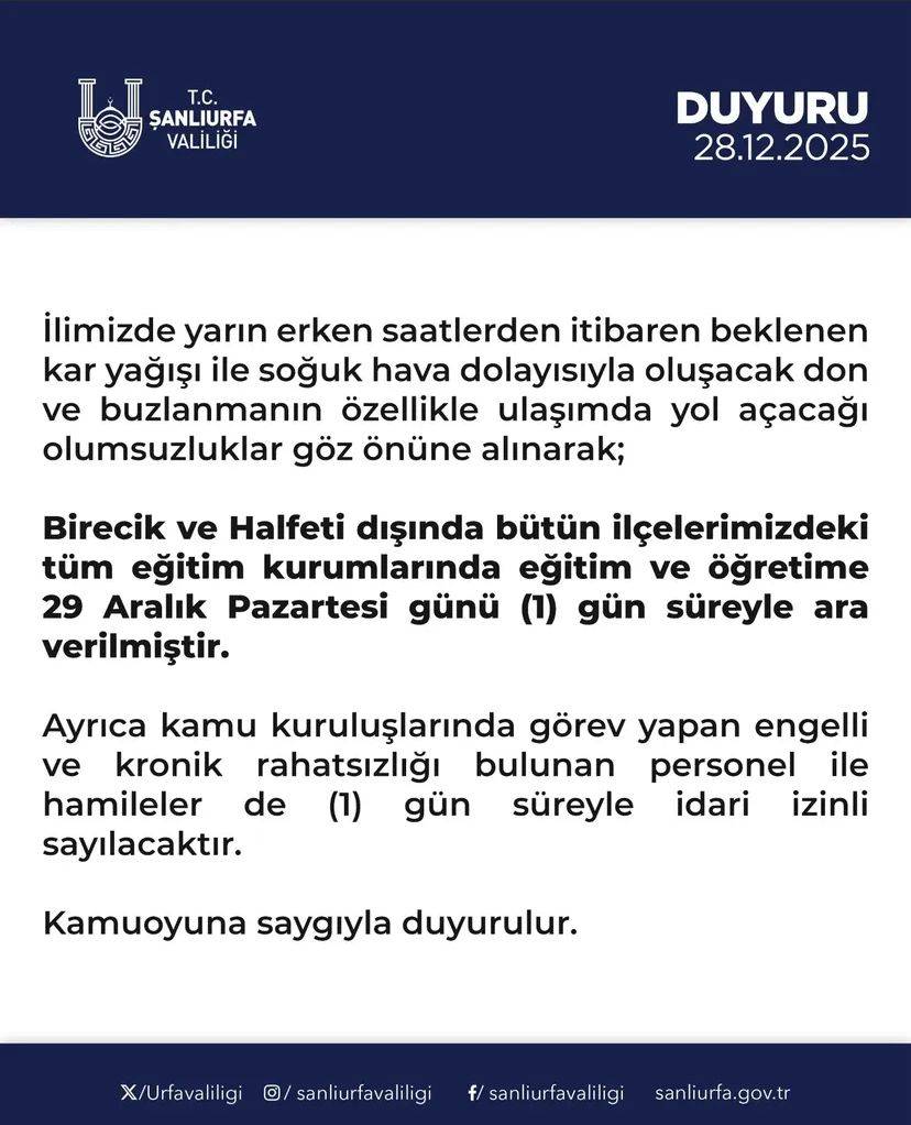 Şanlıurfa’ya Yılın İlk Karı Yağdı