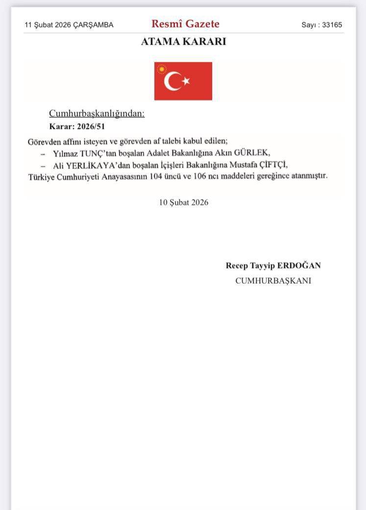 Cumhurbaşkanı Recep Tayyip Erdoğan'ın imzasıyla Adalet Bakanı ve İçişleri Bakanı değişti!