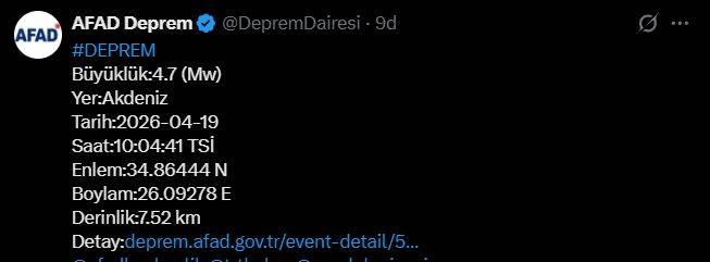 Akdeniz'de şiddetli deprem!