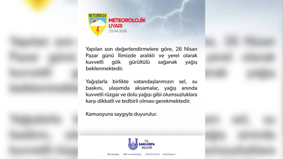 Urfa için, Valilikten Meteorolojik uyarı!