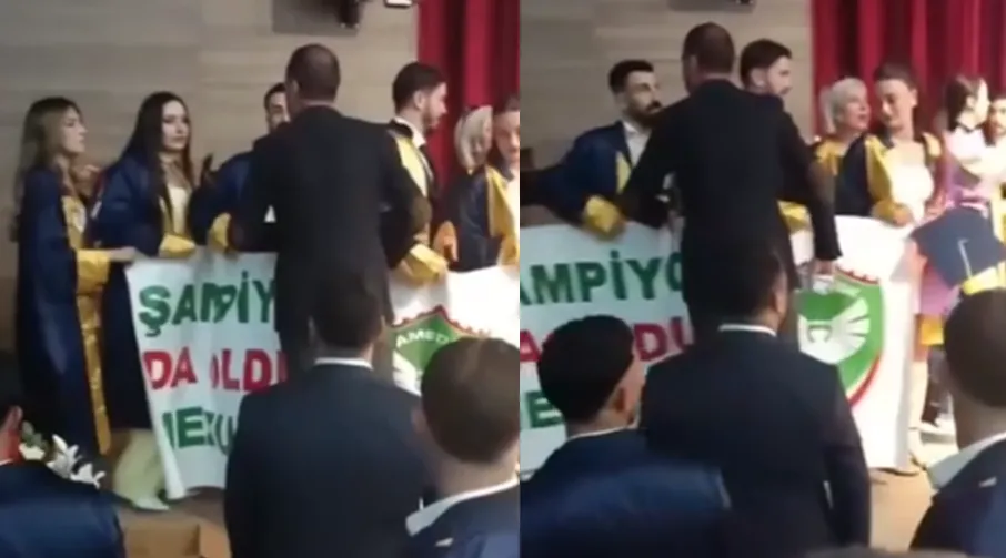 Öğrencilerin mezuniyette taşıdığı pankart krize neden oldu!