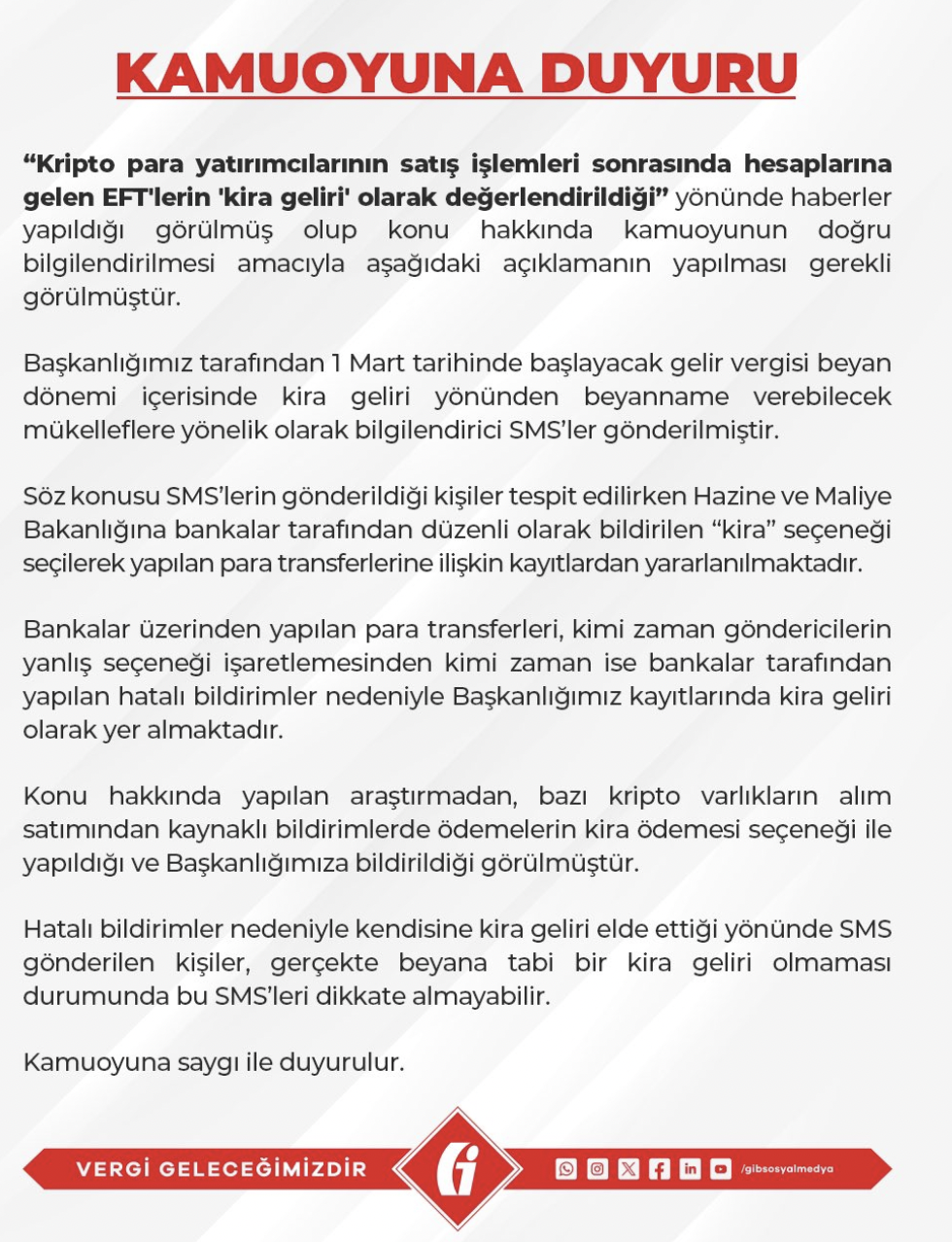 Gelir İdaresi'nden Açıklama